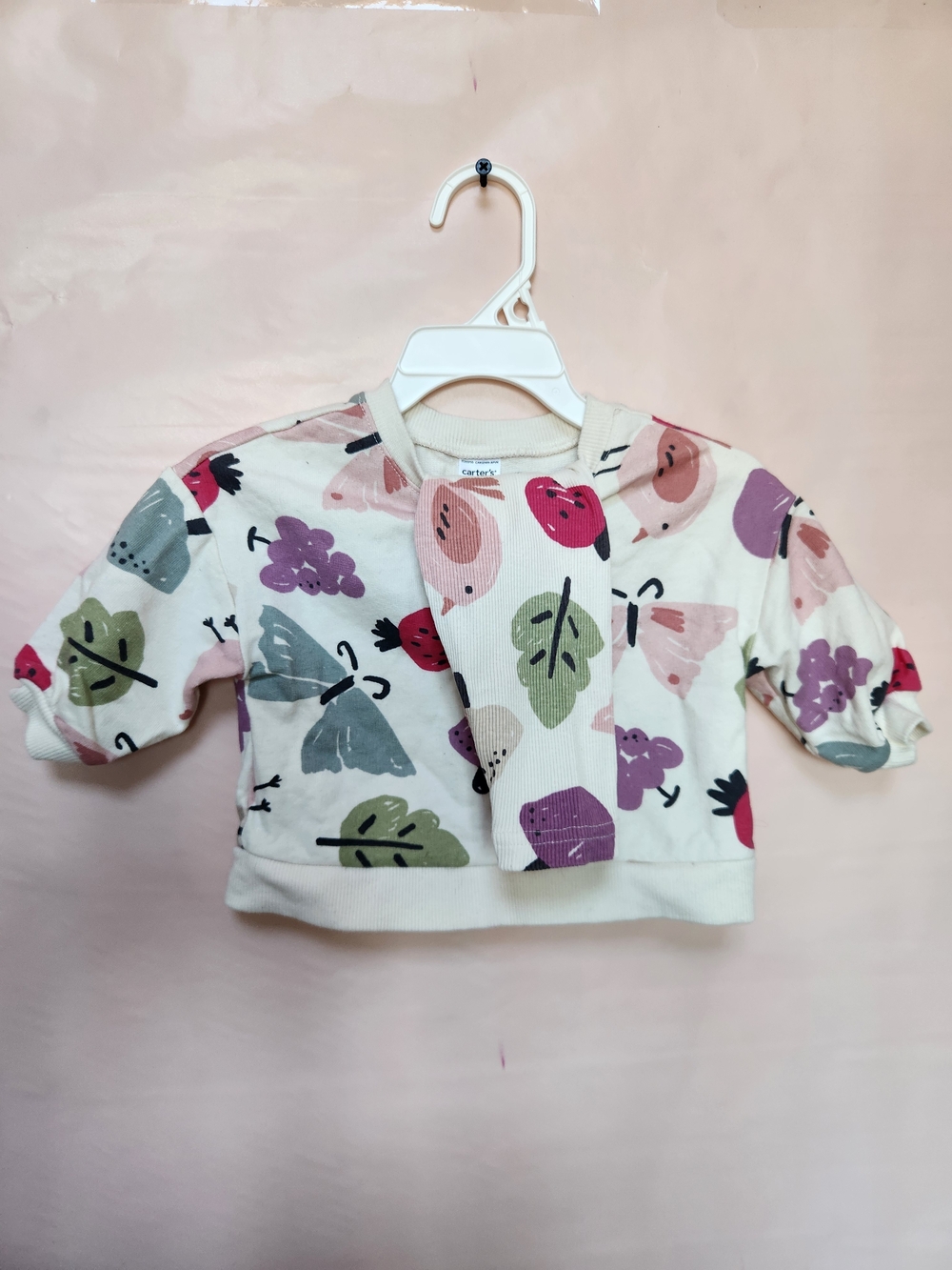 Carter's Cream, Pink, Purple, Green & Gray Leaf and Fruit Print Set